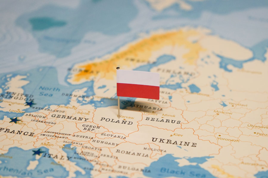 Карта с расположением Польши